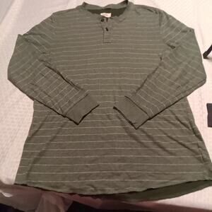 Marine Layer Shirt Mens L Green Striped Rayon Knit Henley Neck Long Sleeve